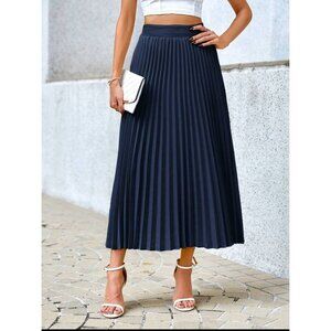 accordion pleated midi skirt navy blue